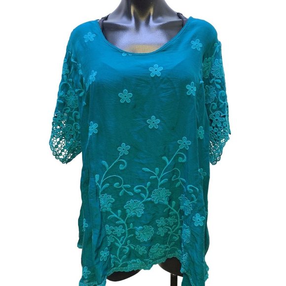 Jonny Was Tops - *NWT Johnny Was Teal Embroidered Blouse X-Large